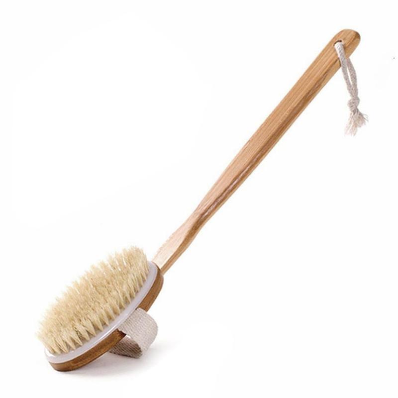 38.5cm long wooden handle bath brush, boar bristle scrub brush, back scrub brush, massage brush, back scrub brush, bath brush - Image 1